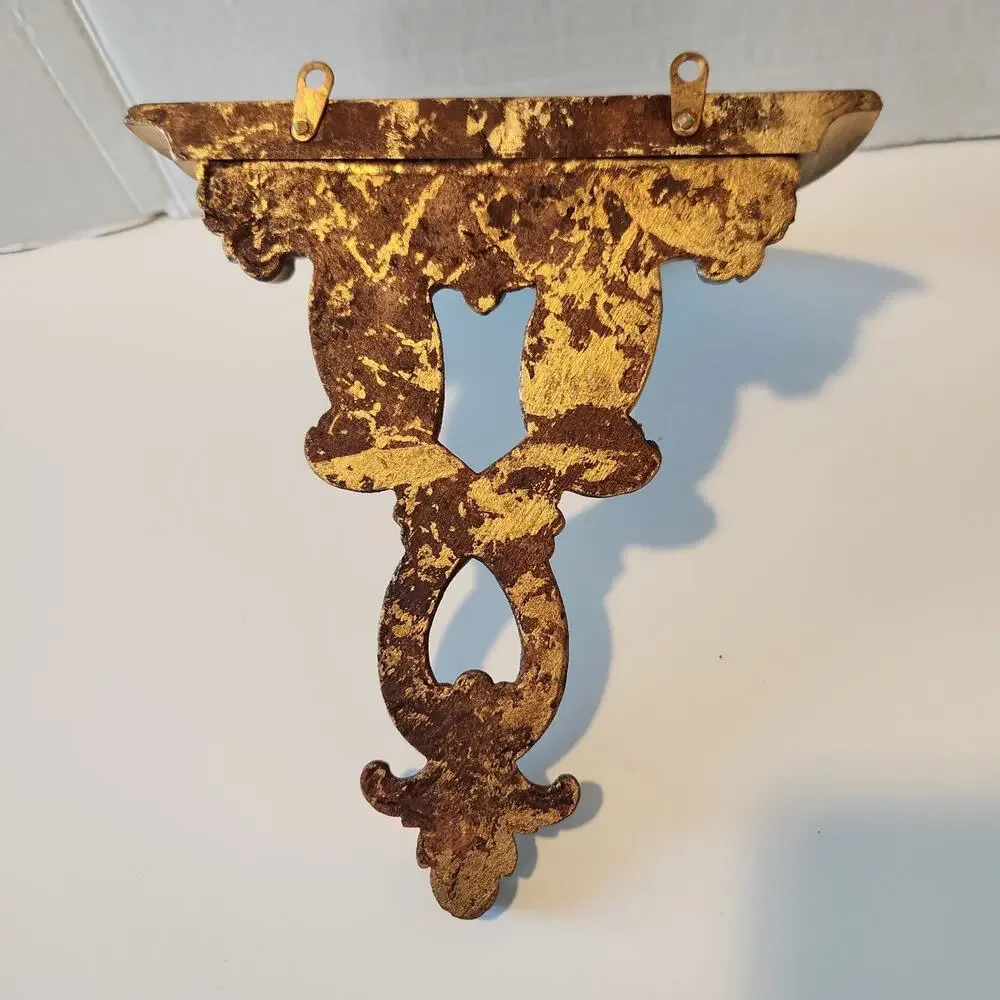 2 Vintage Hollywood Regency 60s Ornate Gold Gilded Weathered Wall Shelf Shelves